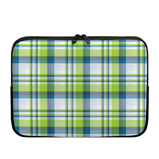 Lime And Blue Madras Plaid Print Laptop Sleeve