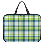 Lime And Blue Madras Plaid Print Laptop Sleeve With Handle