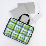 Lime And Blue Madras Plaid Print Laptop Sleeve With Handle
