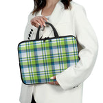Lime And Blue Madras Plaid Print Laptop Sleeve With Handle