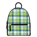 Lime And Blue Madras Plaid Print Leather Backpack