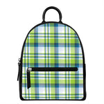 Lime And Blue Madras Plaid Print Leather Backpack