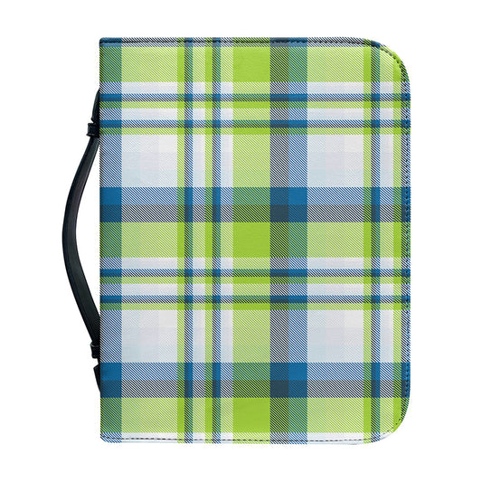 Lime And Blue Madras Plaid Print Leather Bible Cover
