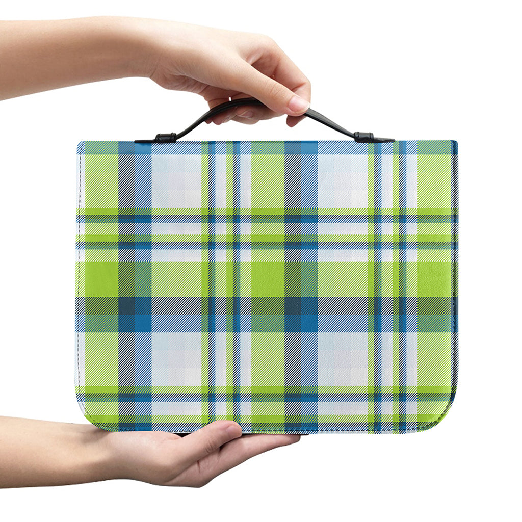 Lime And Blue Madras Plaid Print Leather Bible Cover