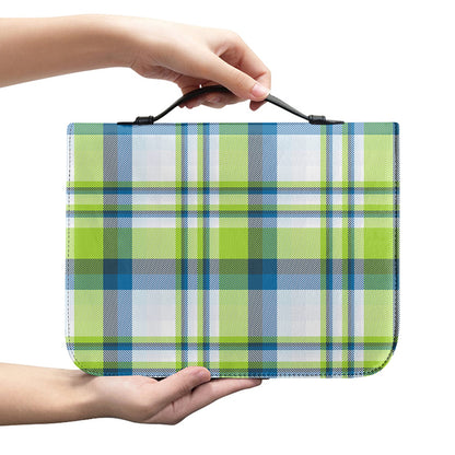 Lime And Blue Madras Plaid Print Leather Bible Cover