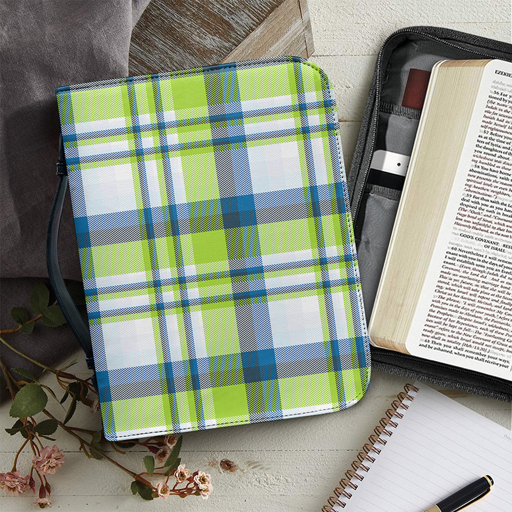 Lime And Blue Madras Plaid Print Leather Bible Cover