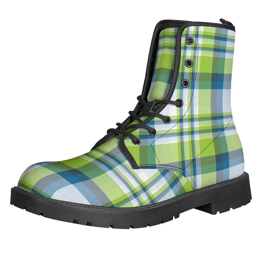 Lime And Blue Madras Plaid Print Backpack