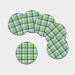 Lime And Blue Madras Plaid Print Leather Coaster Set