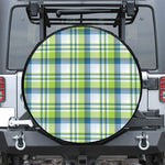 Lime And Blue Madras Plaid Print Leather Spare Tire Cover