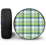 Lime And Blue Madras Plaid Print Leather Spare Tire Cover