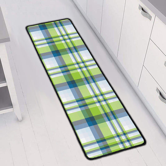 Lime And Blue Madras Plaid Print Long Kitchen Mat