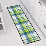Lime And Blue Madras Plaid Print Long Kitchen Mat