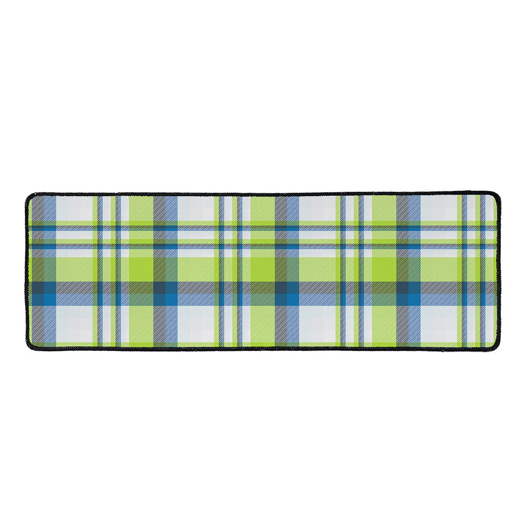 Lime And Blue Madras Plaid Print Long Kitchen Mat