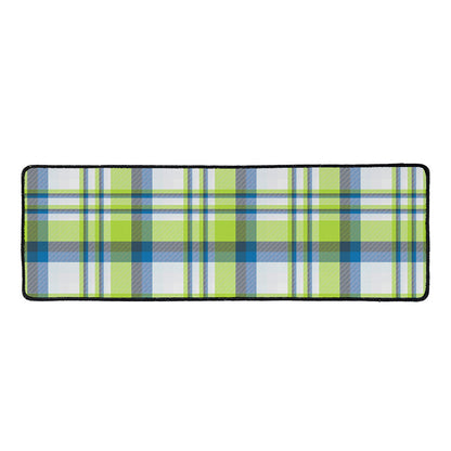 Lime And Blue Madras Plaid Print Long Kitchen Mat
