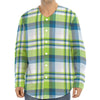 Lime And Blue Madras Plaid Print Long Sleeve Baseball Jersey