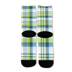 Lime And Blue Madras Plaid Print Long Socks