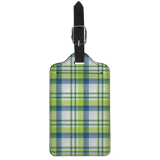 Lime And Blue Madras Plaid Print Luggage Tag