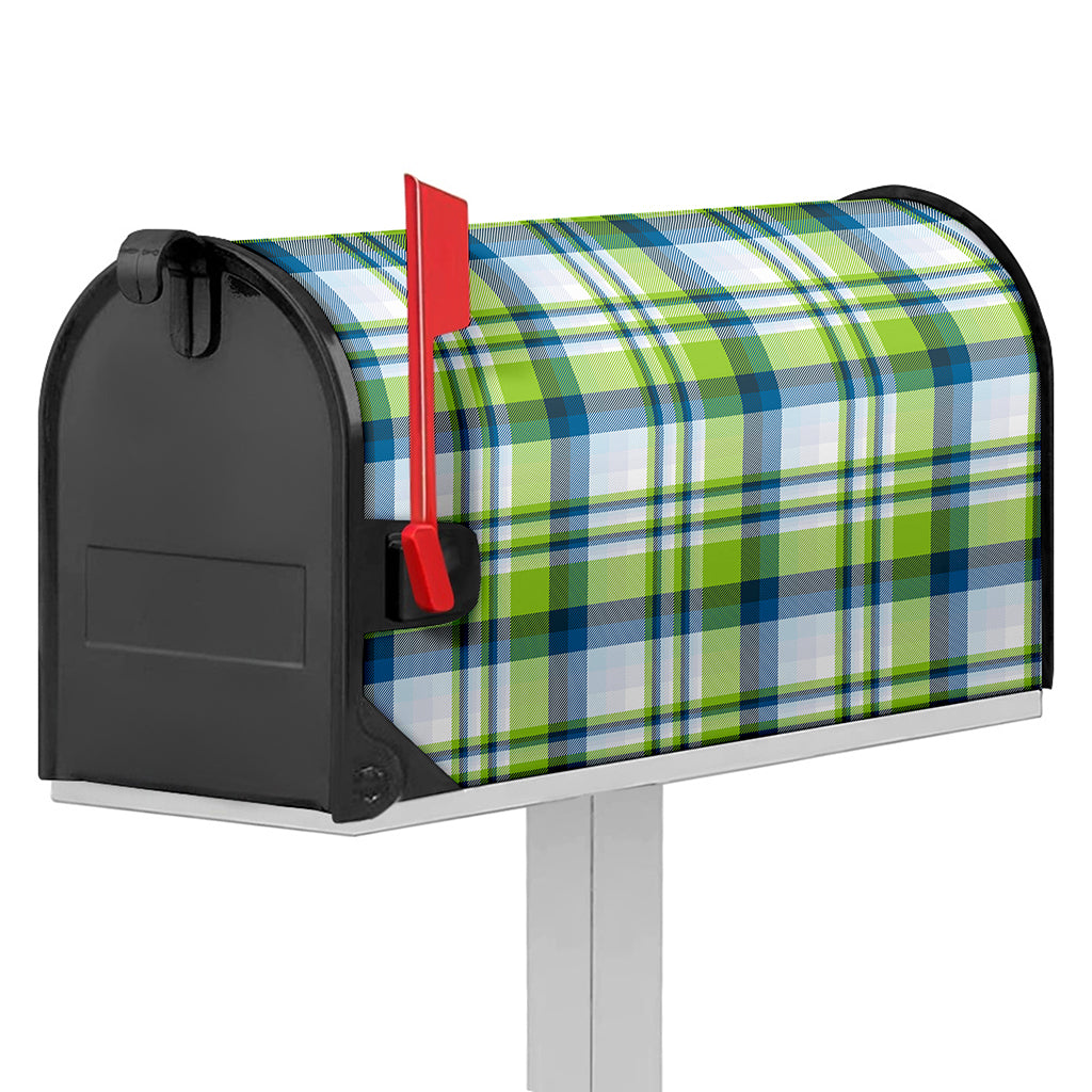 Lime And Blue Madras Plaid Print Mailbox Cover