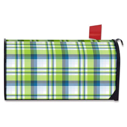 Lime And Blue Madras Plaid Print Mailbox Cover