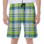 Lime And Blue Madras Plaid Print Men's Beach Shorts