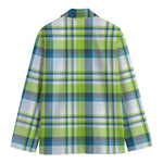 Lime And Blue Madras Plaid Print Men's Blazer