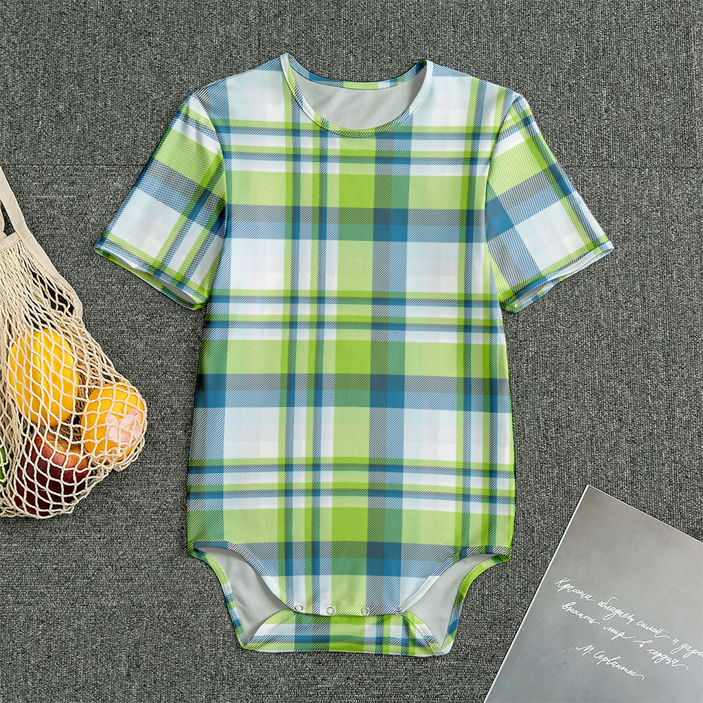 Lime And Blue Madras Plaid Print Men's Bodysuit
