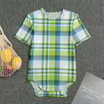 Lime And Blue Madras Plaid Print Men's Bodysuit