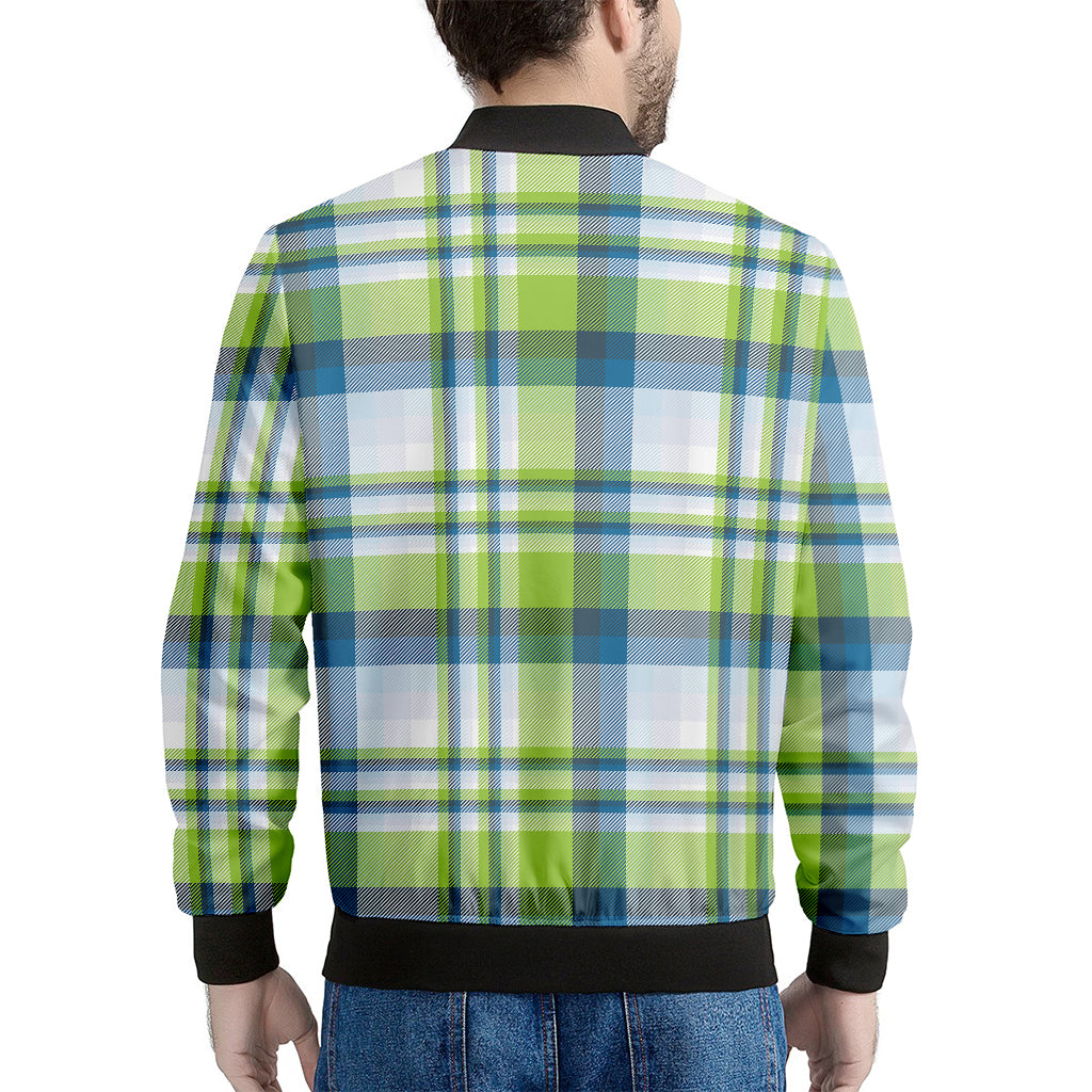 Lime And Blue Madras Plaid Print Men's Bomber Jacket