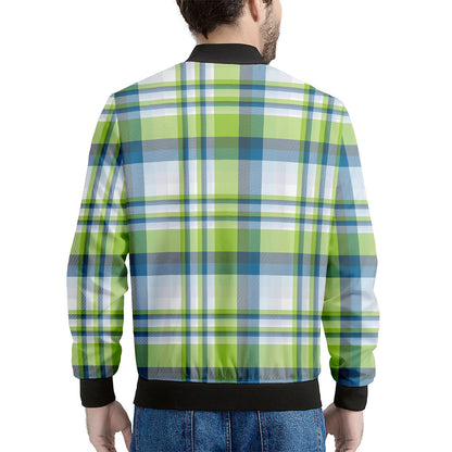 Lime And Blue Madras Plaid Print Men's Bomber Jacket