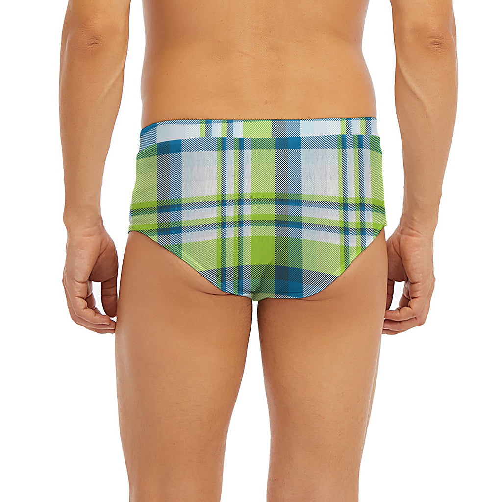 Lime And Blue Madras Plaid Print Men's Briefs