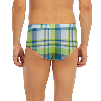 Lime And Blue Madras Plaid Print Men's Briefs
