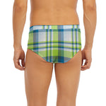 Lime And Blue Madras Plaid Print Men's Briefs