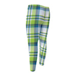 Lime And Blue Madras Plaid Print Men's Compression Pants