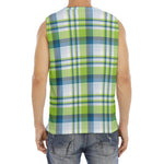 Lime And Blue Madras Plaid Print Men's Fitness Tank Top