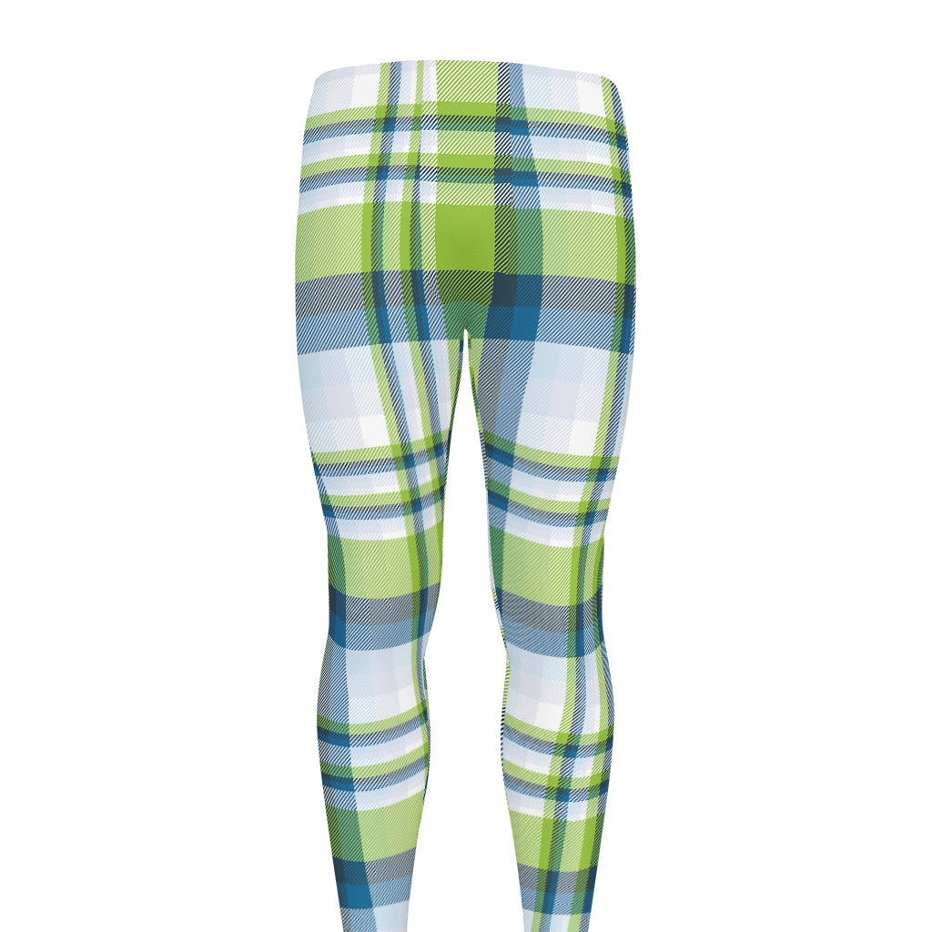 Lime And Blue Madras Plaid Print Men's leggings