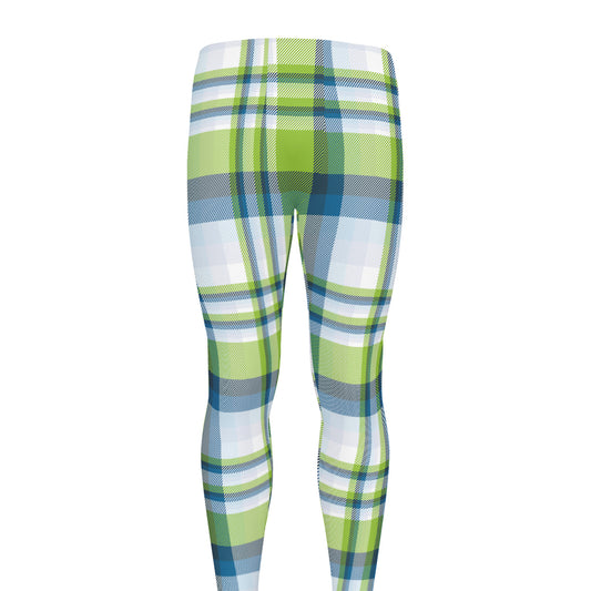 Lime And Blue Madras Plaid Print Men's leggings