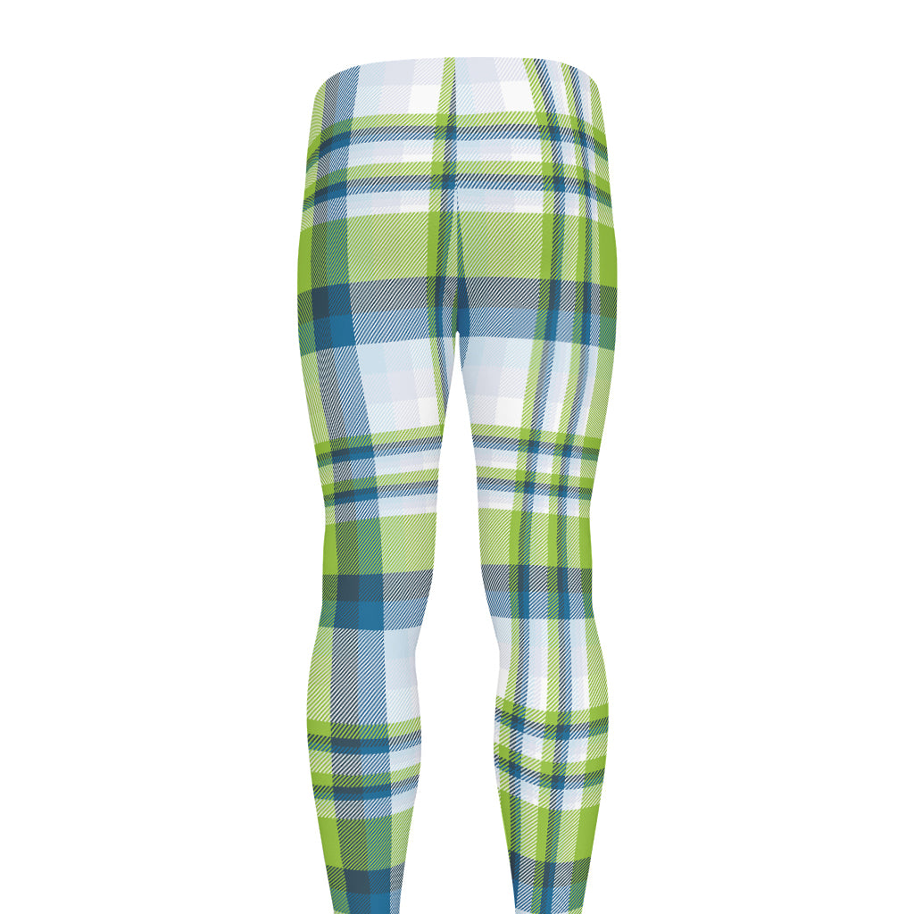 Lime And Blue Madras Plaid Print Men's leggings