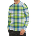 Lime And Blue Madras Plaid Print Men's Long Sleeve Rash Guard