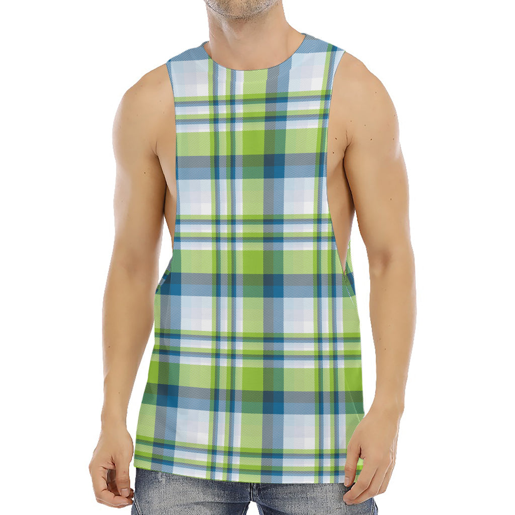 Lime And Blue Madras Plaid Print Men's Muscle Tank Top