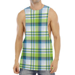 Lime And Blue Madras Plaid Print Men's Muscle Tank Top
