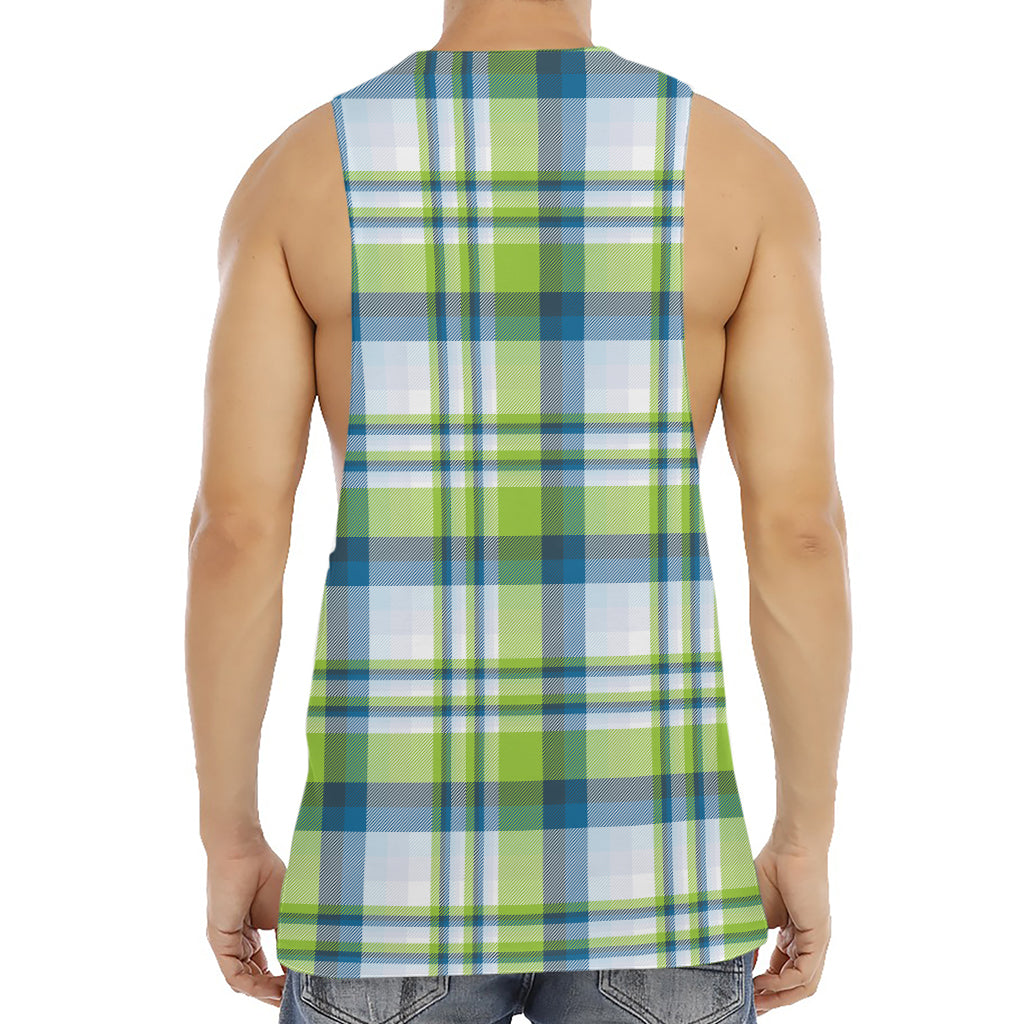 Lime And Blue Madras Plaid Print Men's Muscle Tank Top