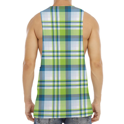 Lime And Blue Madras Plaid Print Men's Muscle Tank Top