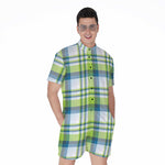 Lime And Blue Madras Plaid Print Men's Rompers