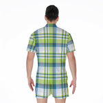 Lime And Blue Madras Plaid Print Men's Rompers