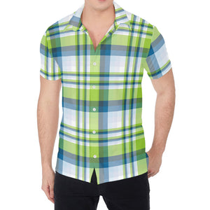 Lime And Blue Madras Plaid Print Men's Shirt