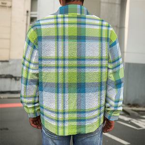 Lime And Blue Madras Plaid Print Men's Shirt Jacket