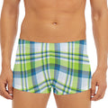 Lime And Blue Madras Plaid Print Men's Short Boxer Briefs