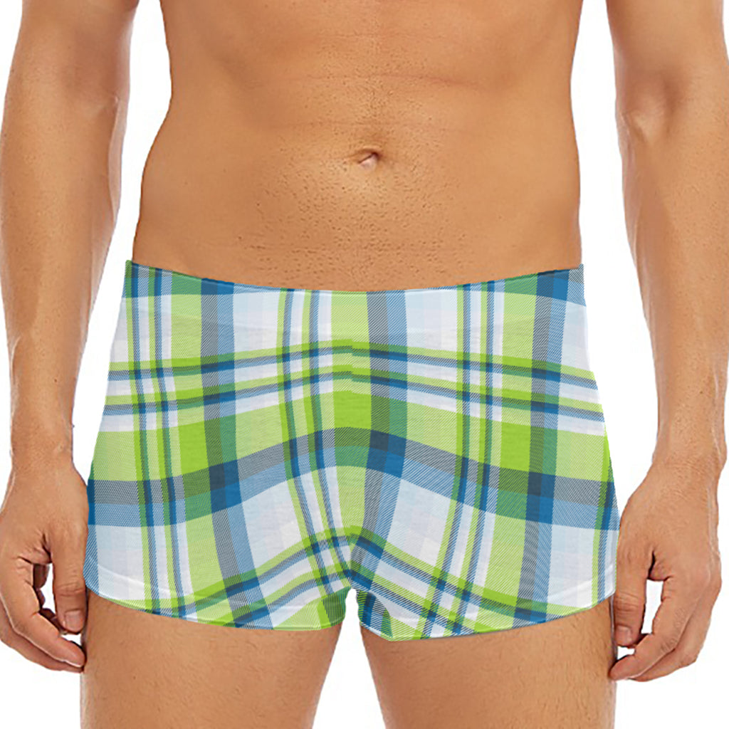 Lime And Blue Madras Plaid Print Men's Short Boxer Briefs