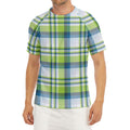 Lime And Blue Madras Plaid Print Men's Short Sleeve Rash Guard