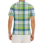Lime And Blue Madras Plaid Print Men's Short Sleeve Rash Guard